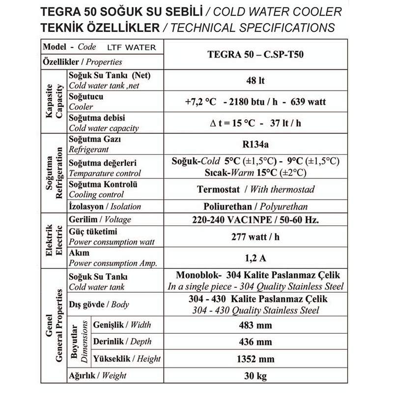 Arıtmalı Su Sebili Ilık Soğuk – Filtreli Şebeke Bağlantılı Sebil T-50 - Görsel 2